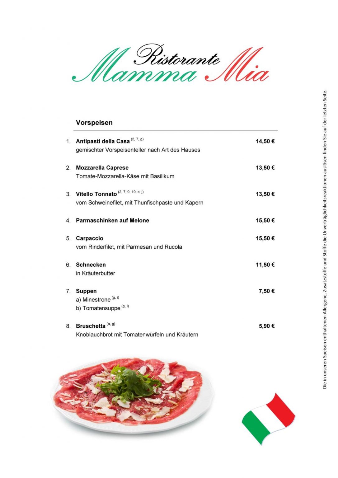 Speisekarte – Ristorante Mamma Mia